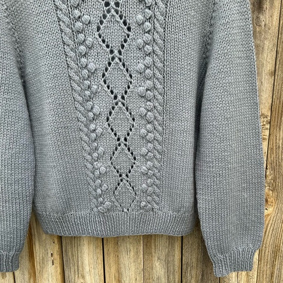 Vintage Handknit Fisherman Cardigan Light Blue - Picture 10 of 14